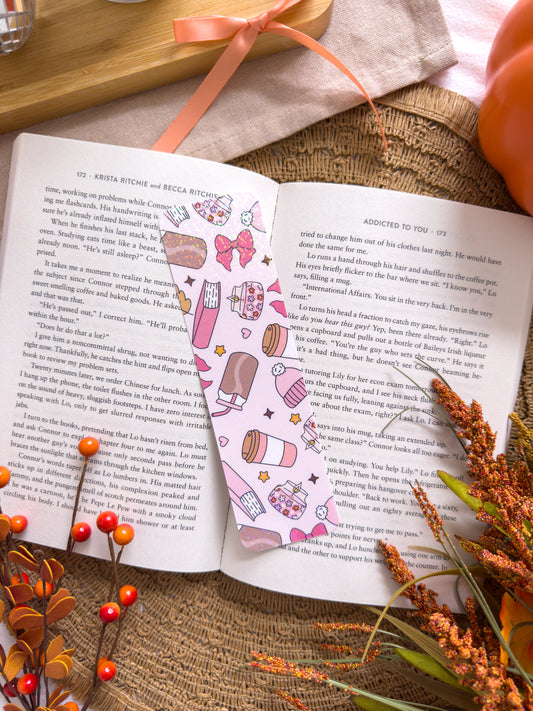 Cozy Pink Aesthetic Glitter Bookmark