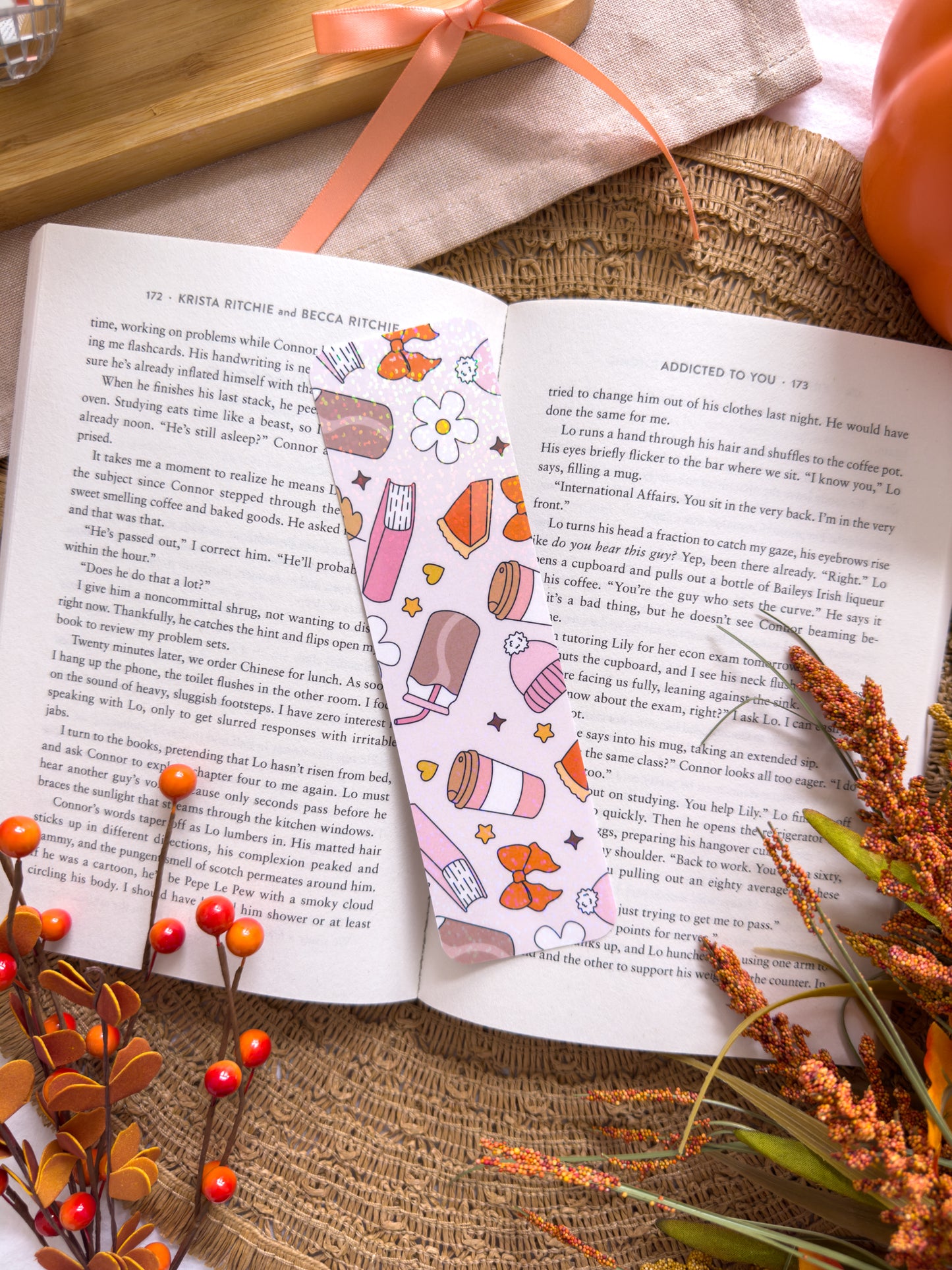 Cozy Autumn Aesthetic Glitter Bookmark