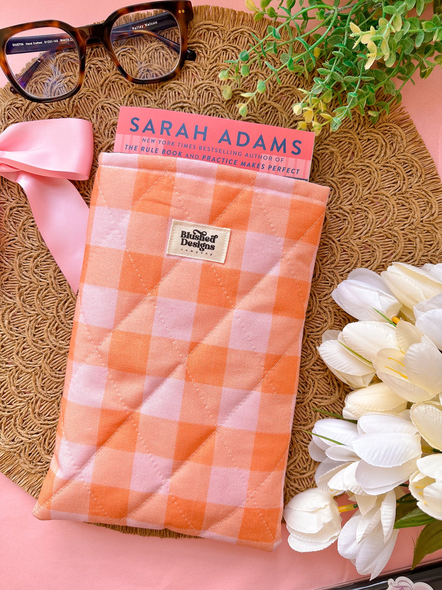 Orange & Pink Checker Quilted Book Sleeve